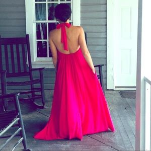 Pink Flowy Maxi Halter Dress by ELAN One Size